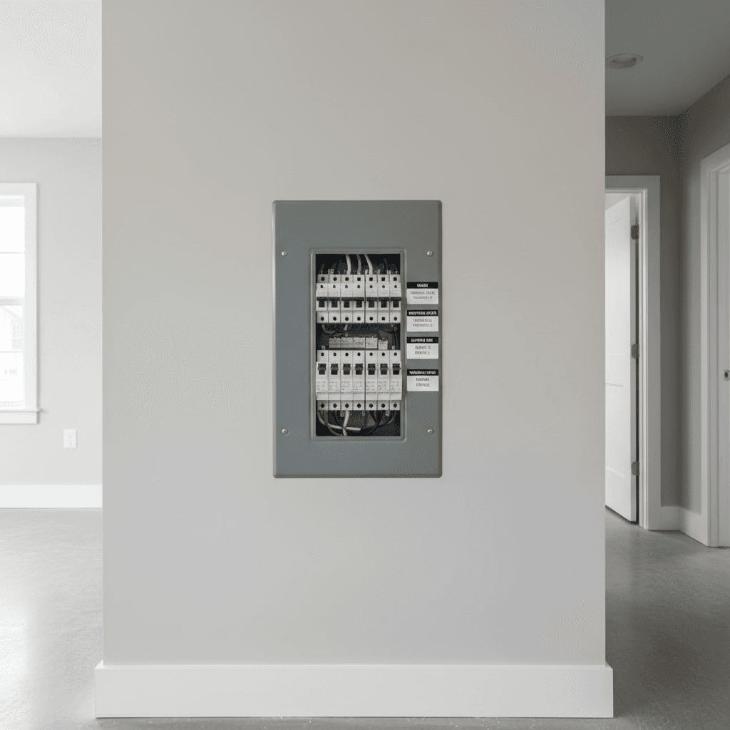 Vollständig installierte moderne Elektroanlage in einem renovierten Wohnhaus