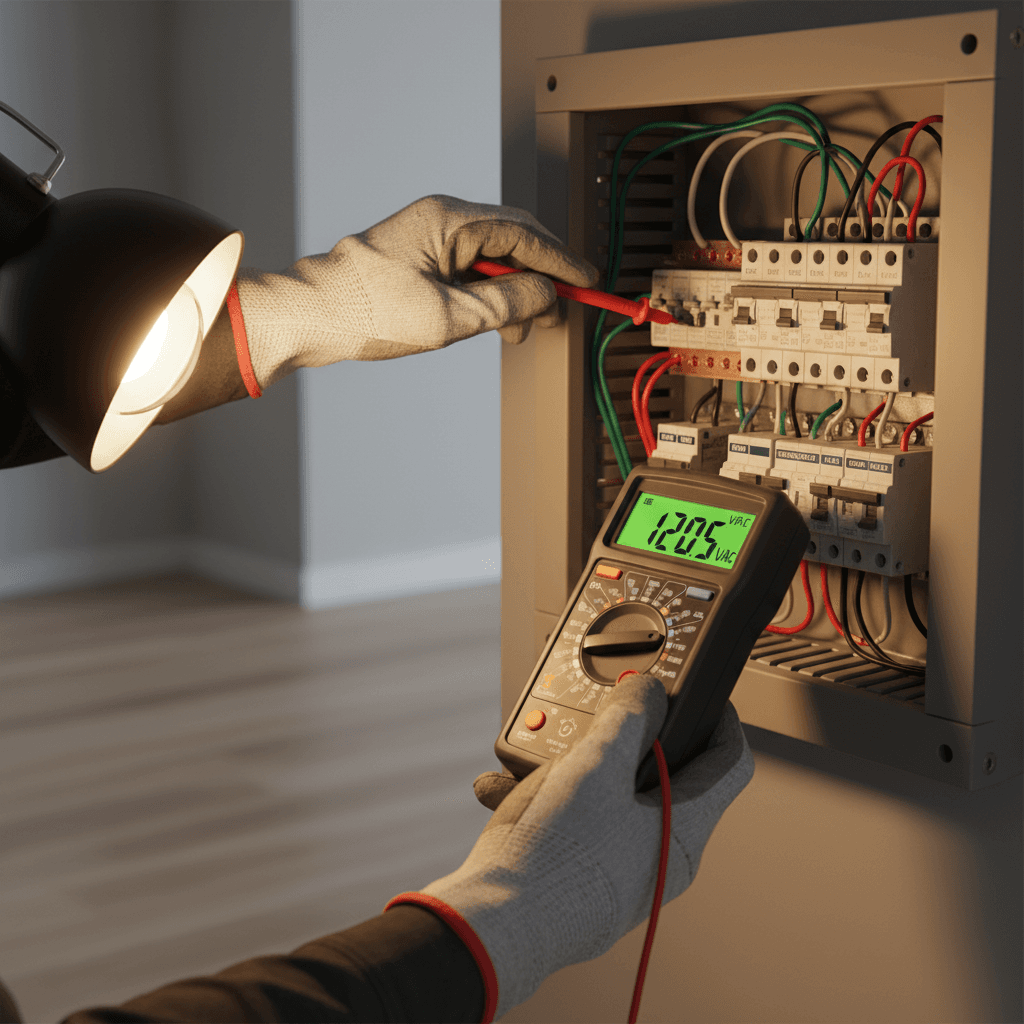 Elektrofachmann führt Wartungsprüfung durch
